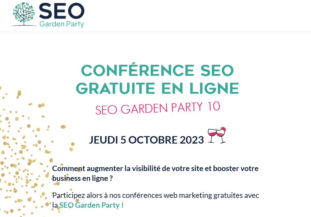 Affiche de la conférence SEO Garden Party.