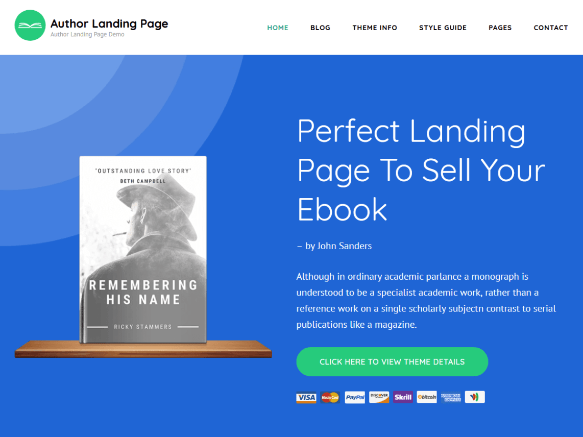 Template gratuito para landing page: Author Landing Page