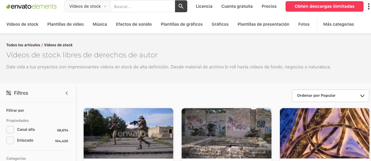 Banco de video sin copyright de Envato Elements