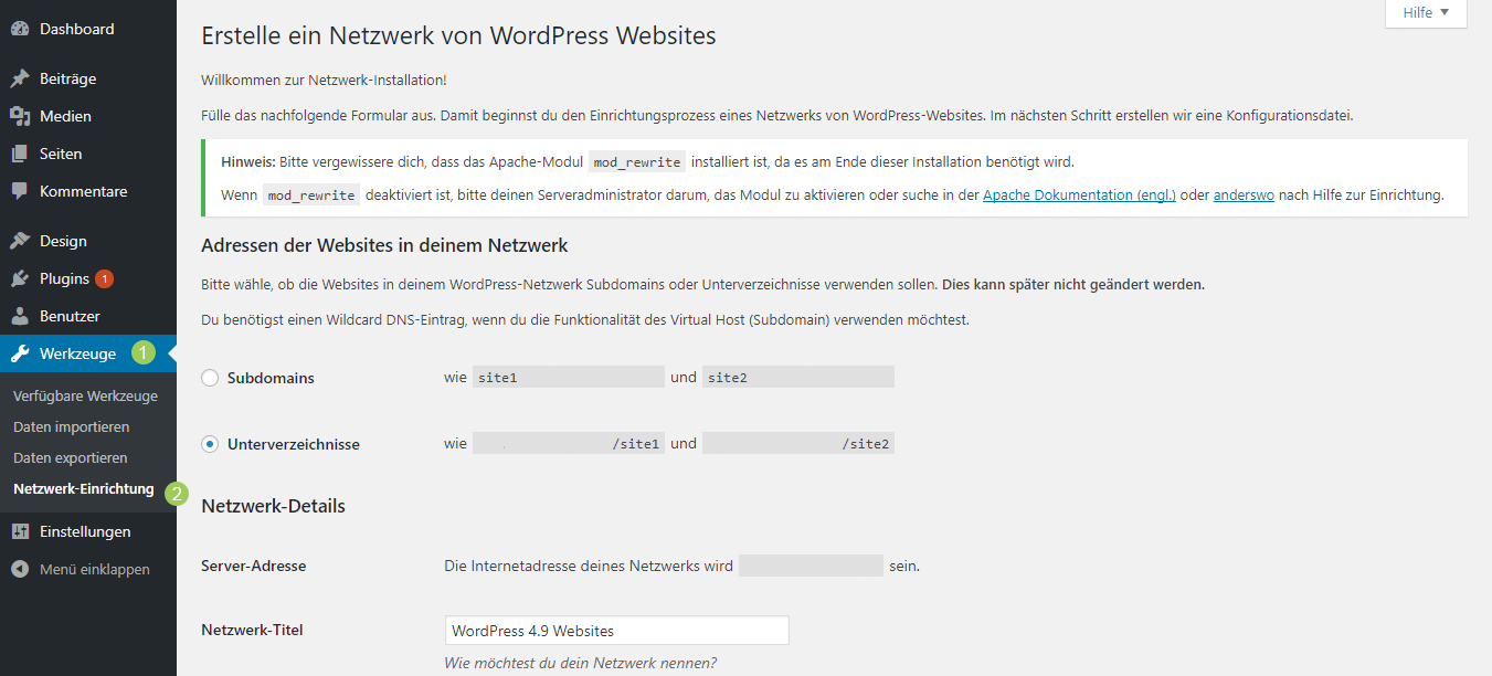 WordPress Multisite ueber die Unterverzeichnisse mittels eines Codes hinzufuegen