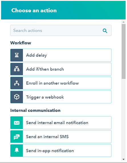 Acciones en ejemplo de workflow de HubSpot