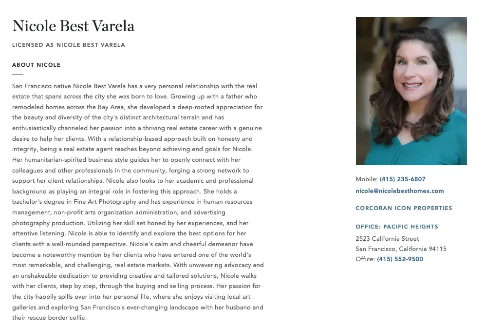 new real estate agent bio examples, Nicole Best Varela