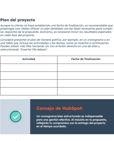 Plantilla de propuesta comercial - plan del proyecto.