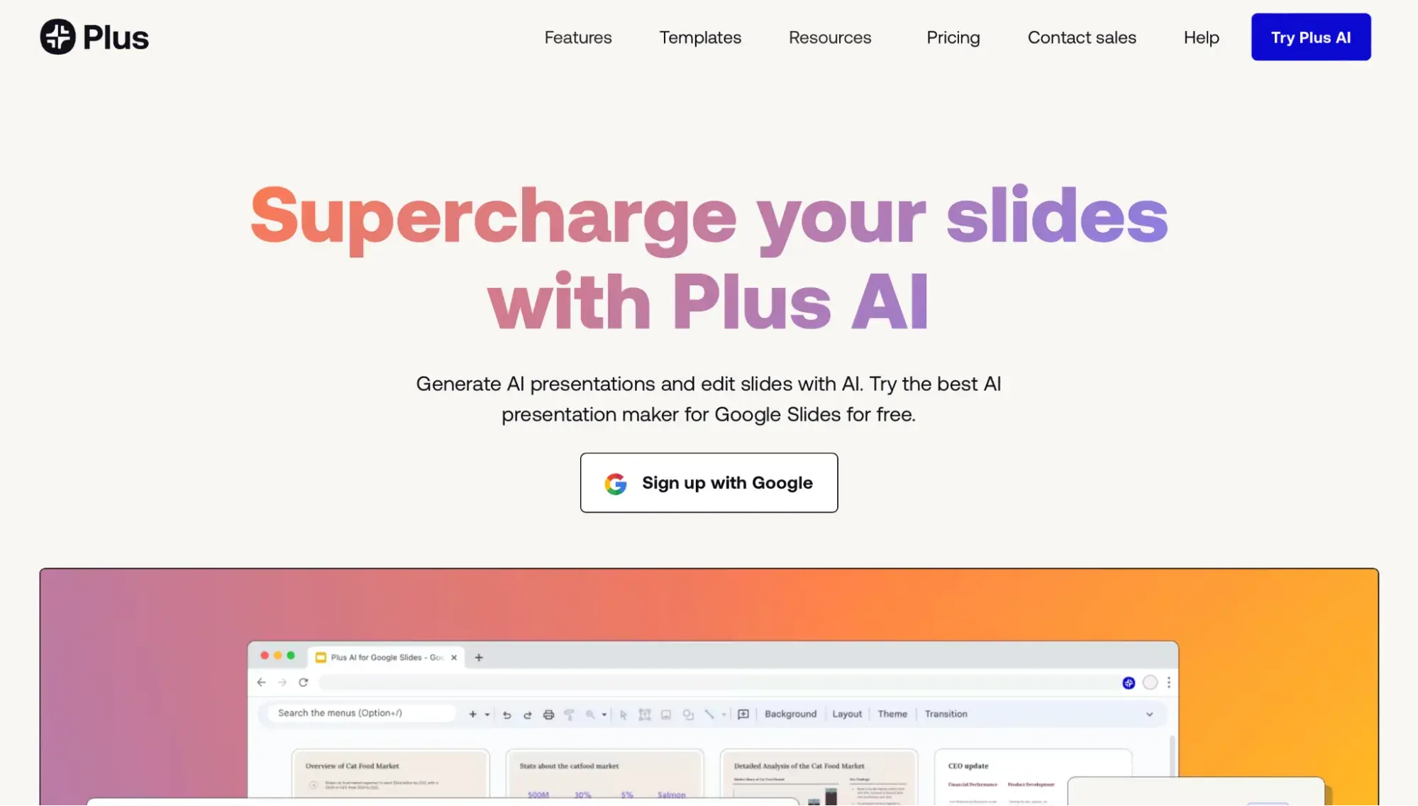 Screenshot of AI presentation maker Plus AI