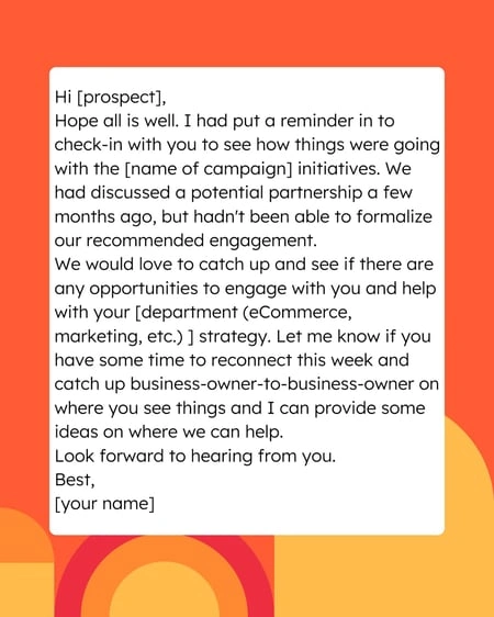 sales email template: Re-establishing a connection example