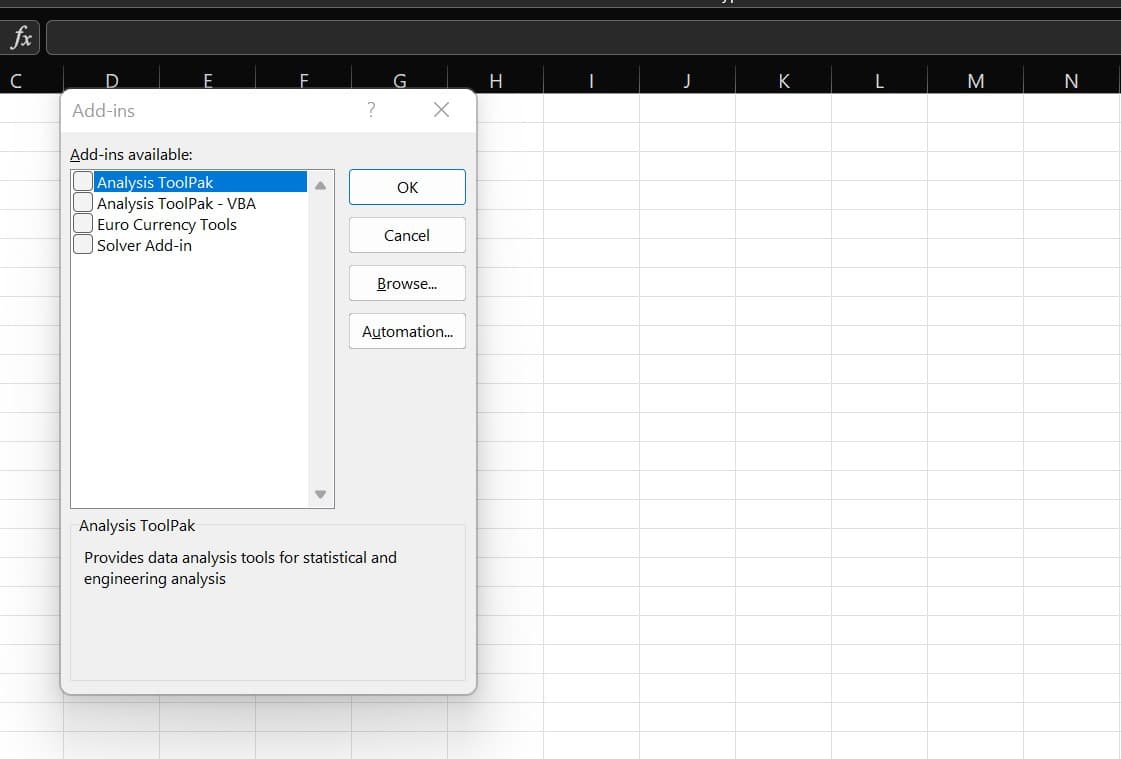 sales forecasting in excel, Analysis ToolPak step 5