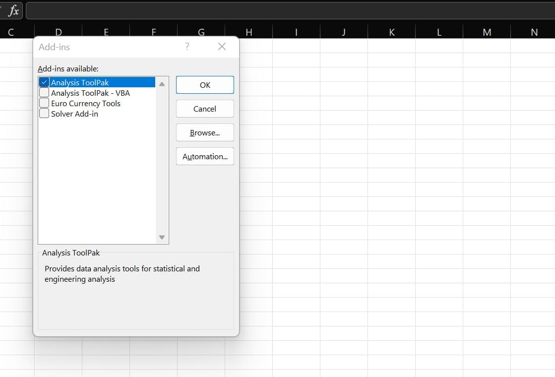 sales forecasting in excel, Analysis ToolPak step 6