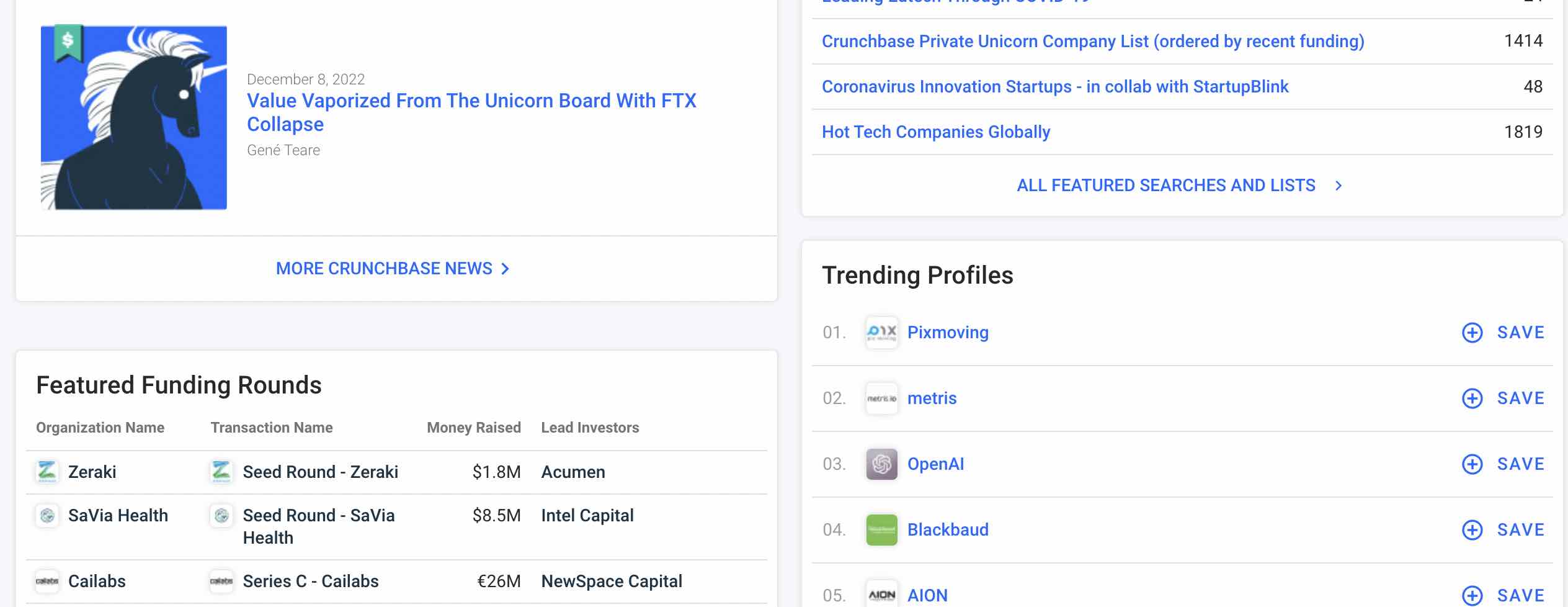  free sales prospecting tools, Crunchbase dashboard