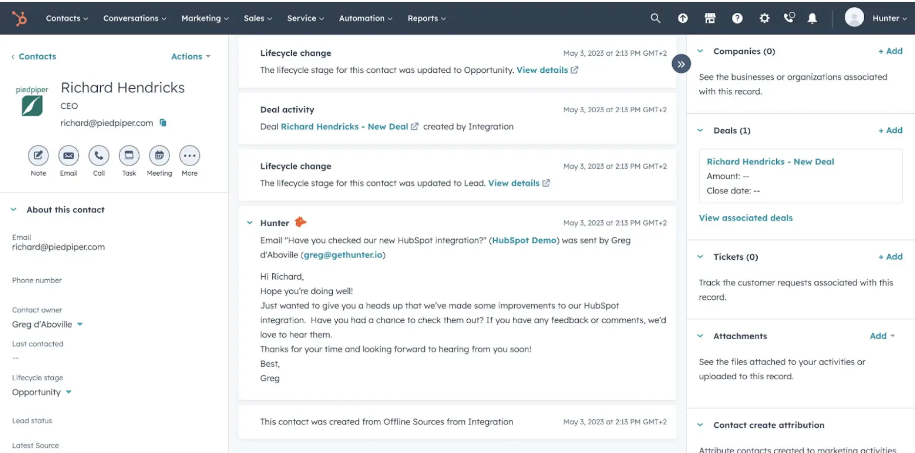 HubSpot’s Hunter integration is a great way to find company email addresses.