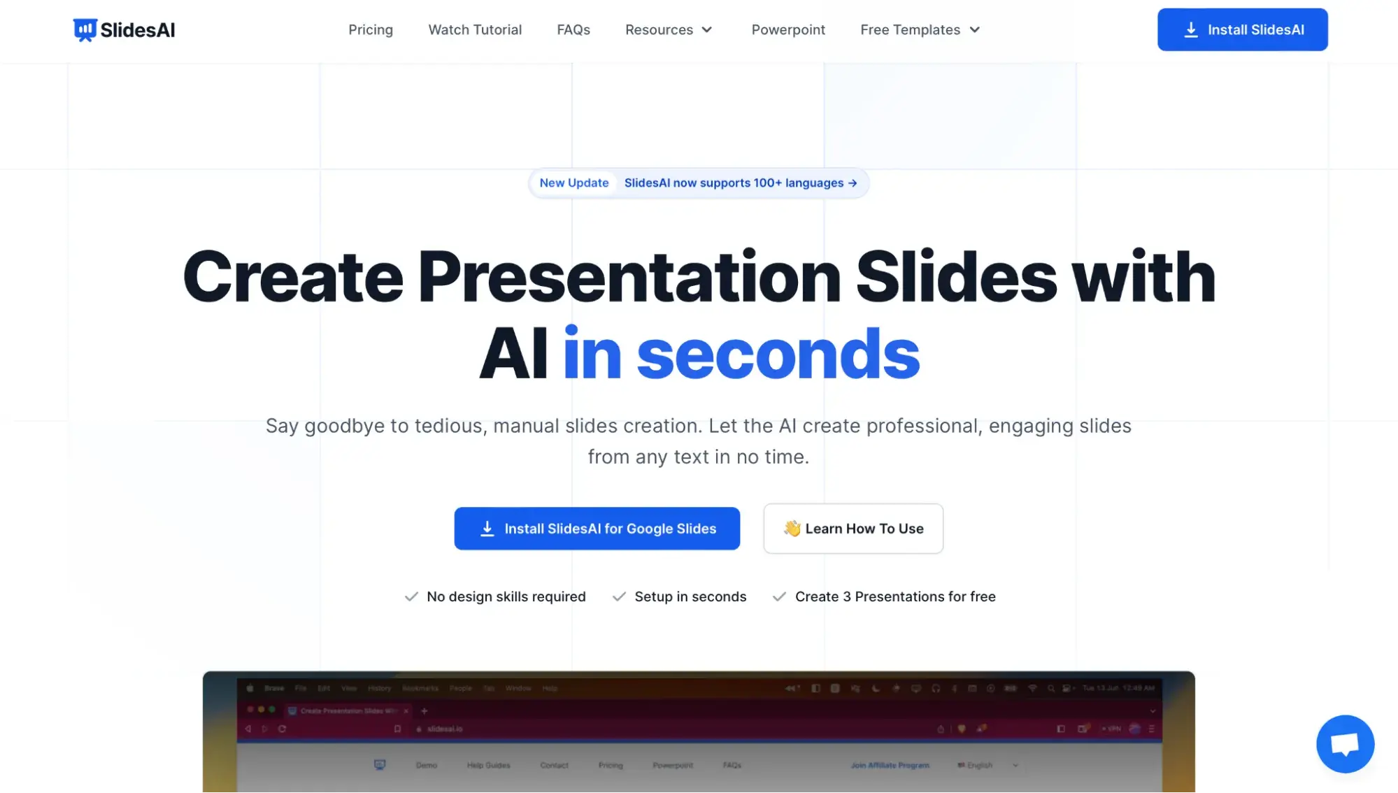 Screenshot of AI presentation maker Slides AI